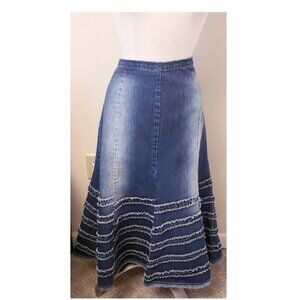 Vezucci Denim A-Line Ruffle Skirt Size-14